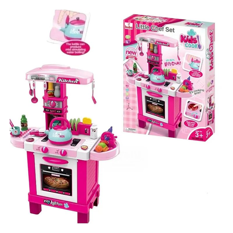 RYBIU IMPORT - Pack2 Cocina Chef con Chimenea Grande para Niñas en Rosado