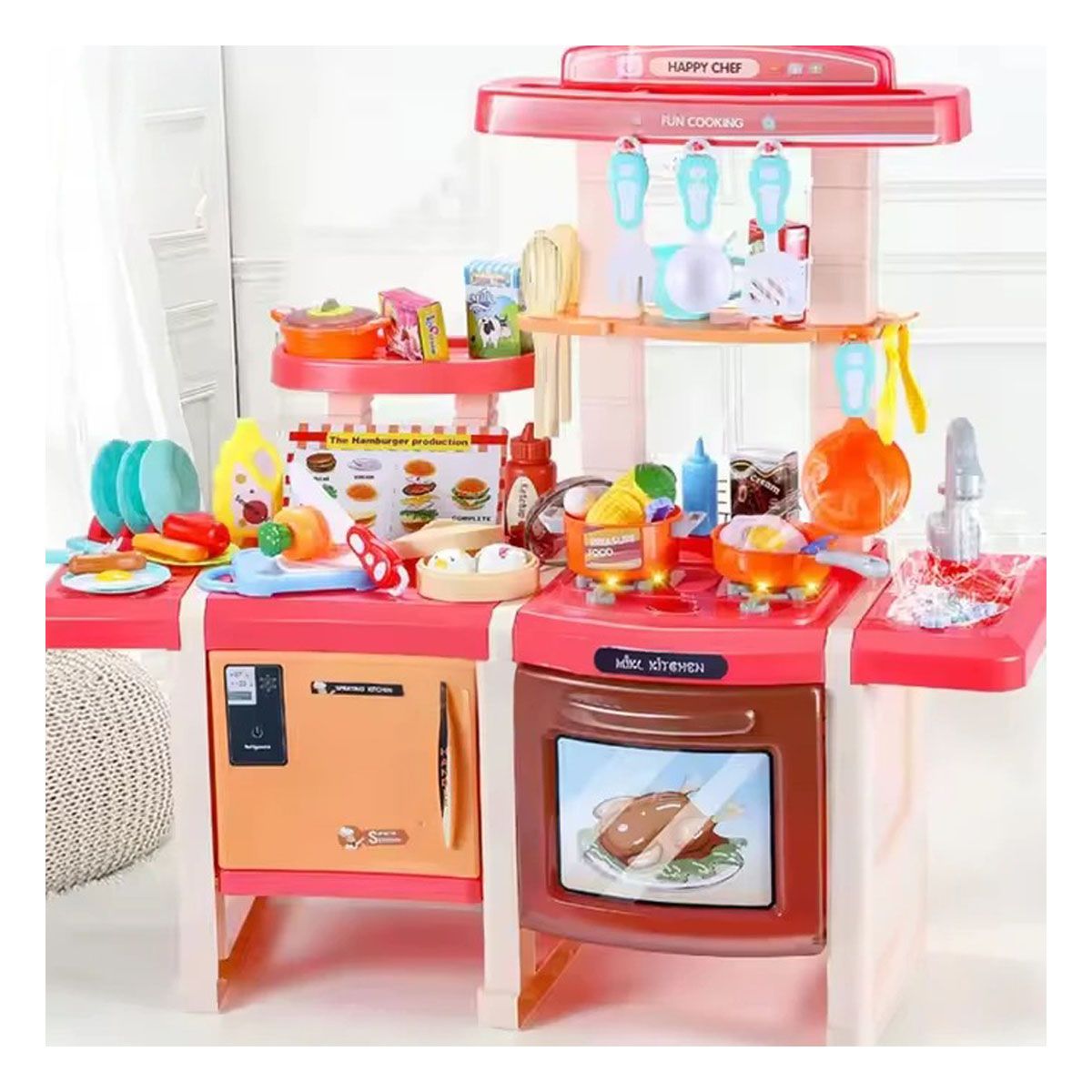 RYBIU IMPORT - Pack4 Simulador de Cocina en Rosado Y+Banderitas Adhesivas