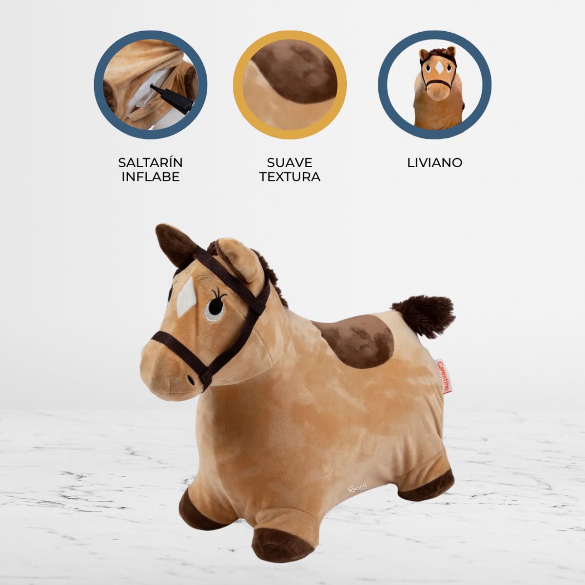 CARESTINO - Saltarín de Peluche Inflable +18meses «CABALLO BROWN»