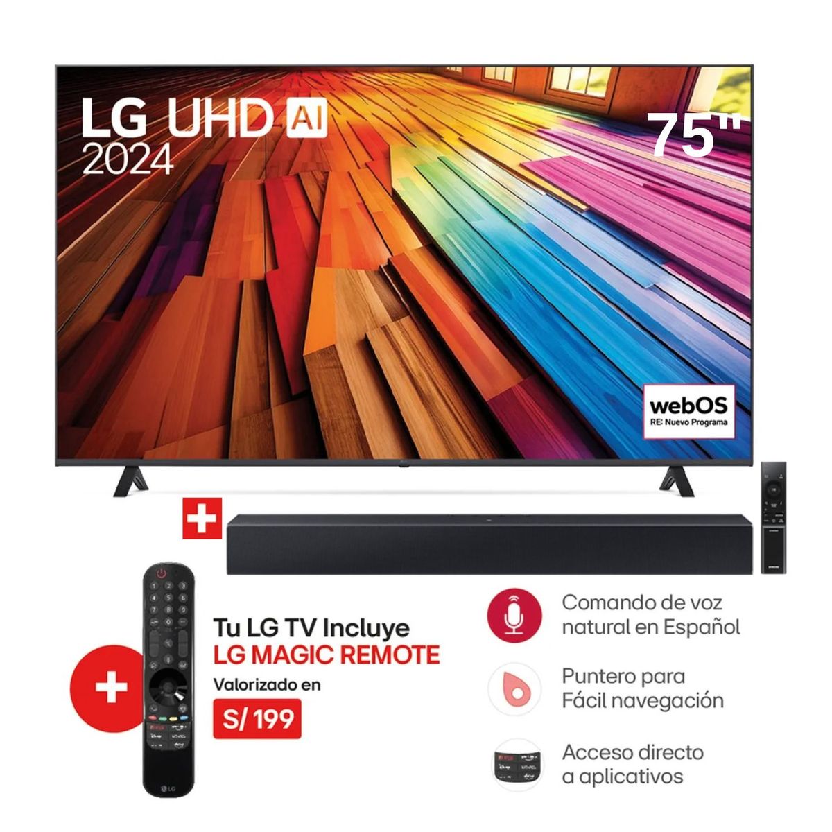 LG - Televisor LG 75 LED UHD 4K Thinq Ai 75UT8050PSB + Soundbar HW-B400F