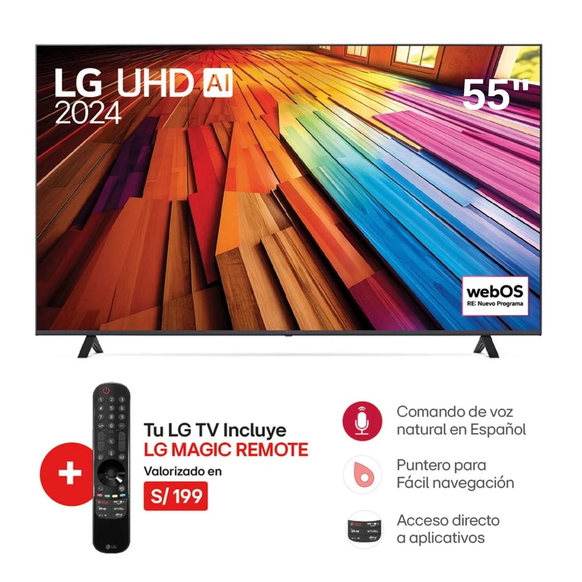 LG - Televisor LG 55" LED UHD 4K Thinq Ai 55UT8050PSB - Nuevo 2024