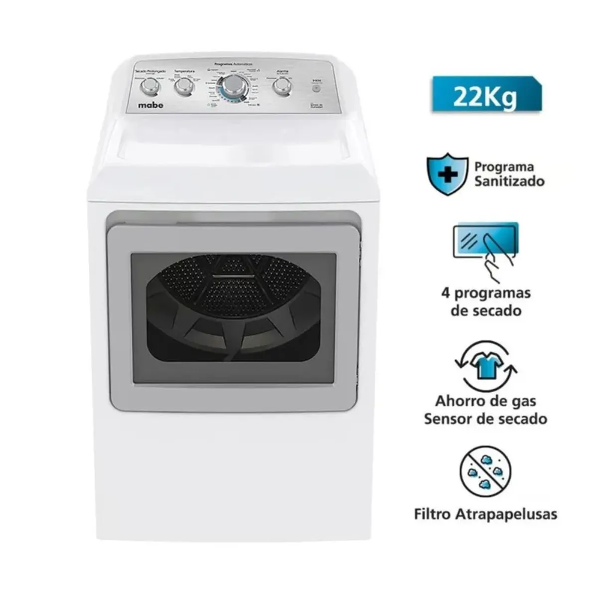 MABE - Secadora a Gas Mabe 22 kg SMG47N8MSBBB0- Blanca