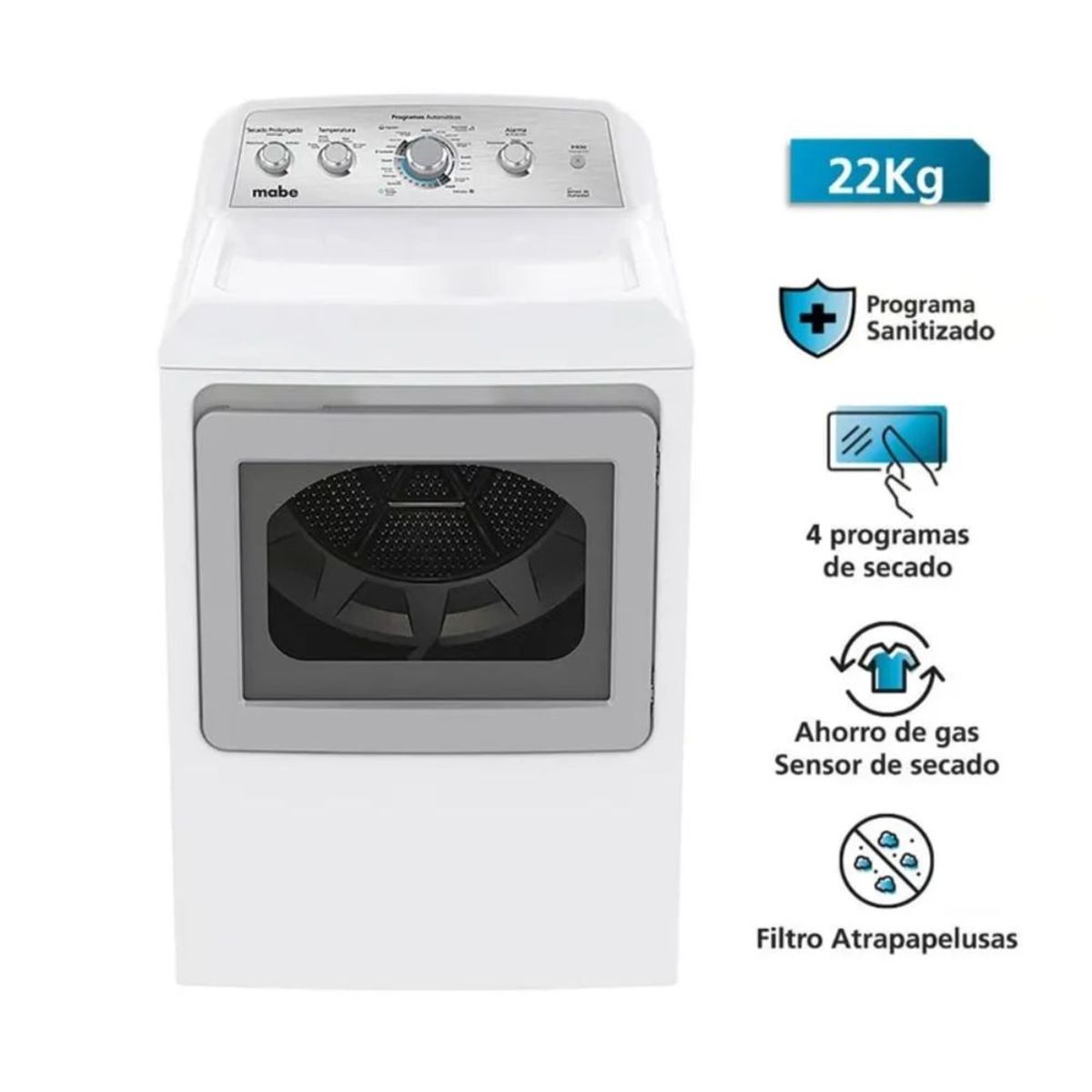 MABE - Secadora a Gas Mabe 22 kg SMG47N8MSBBB0- Blanca