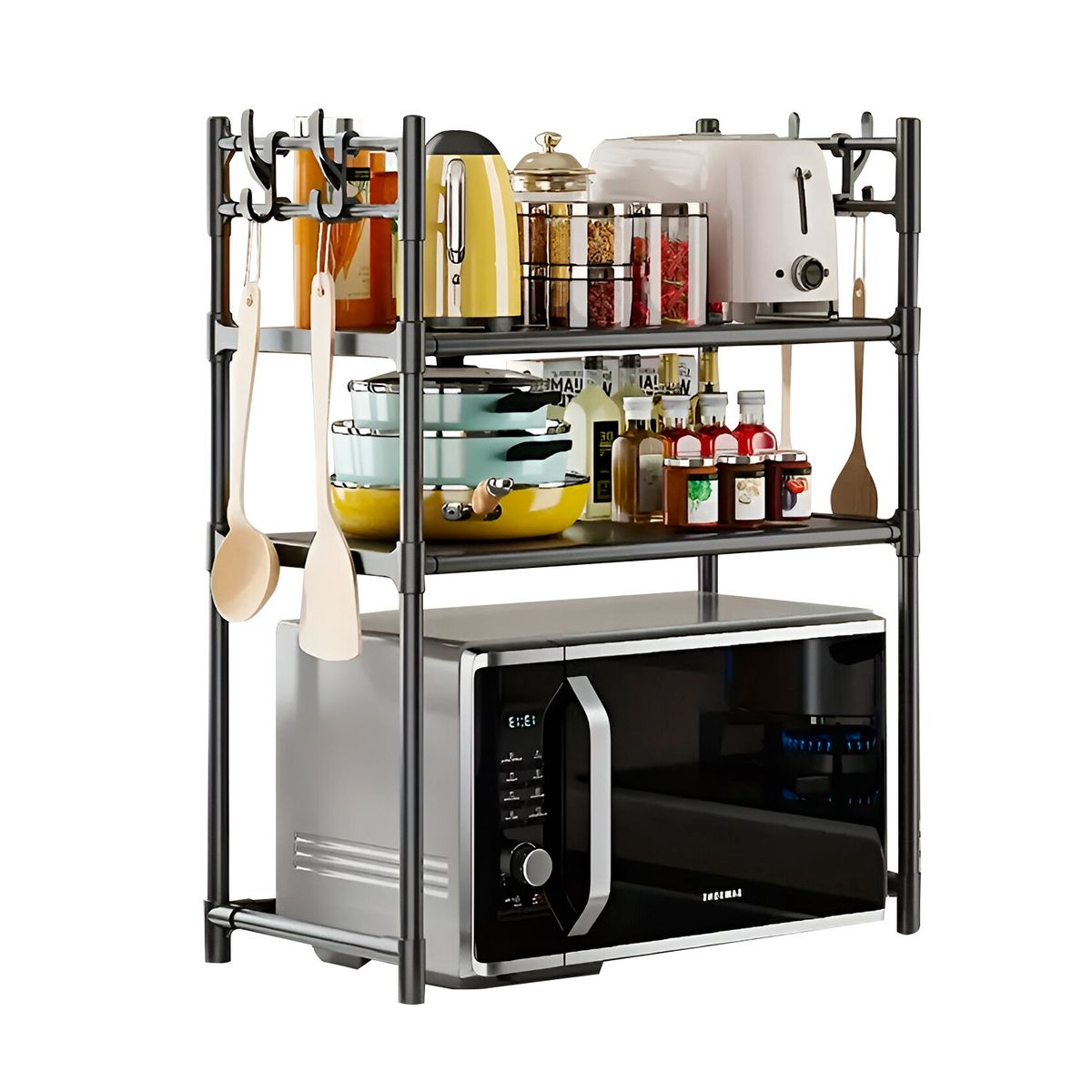 GENERICO - Organizador Multifuncional Para Microondas 2 Niveles Negro