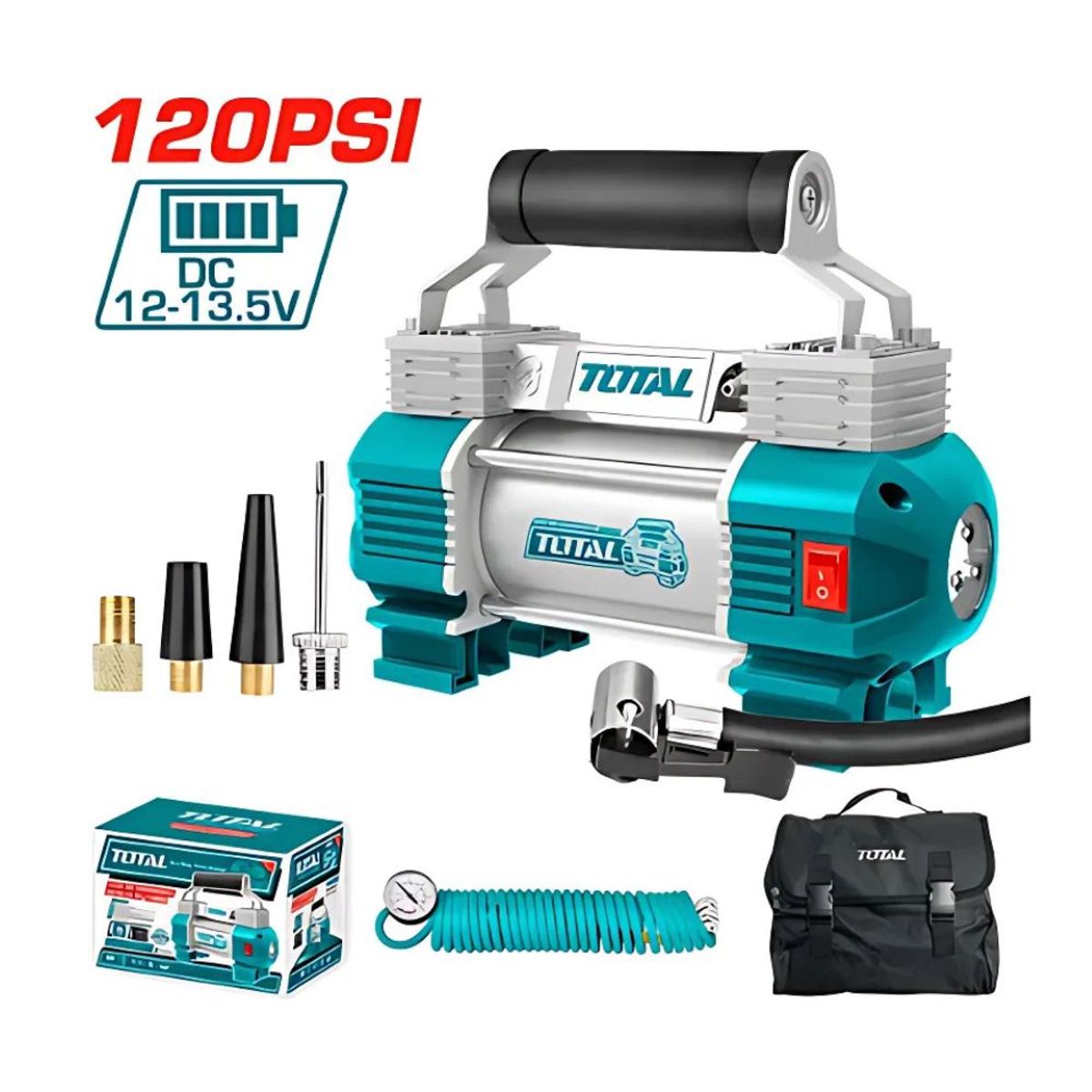 TOTAL TOOLS - Compresor de Aire mini portátil con Luz Total Industrial