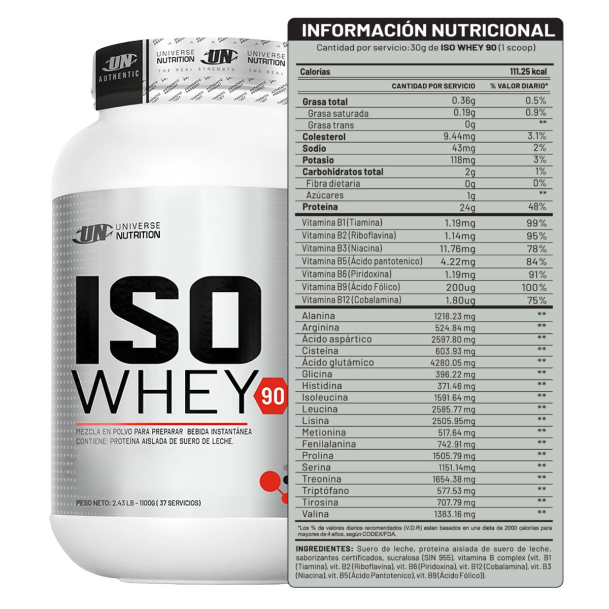 UNIVERSE NUTRITION - ISOWHEY90 DE 1kg VAINILLA - PROTEÍNA ISOLATADA