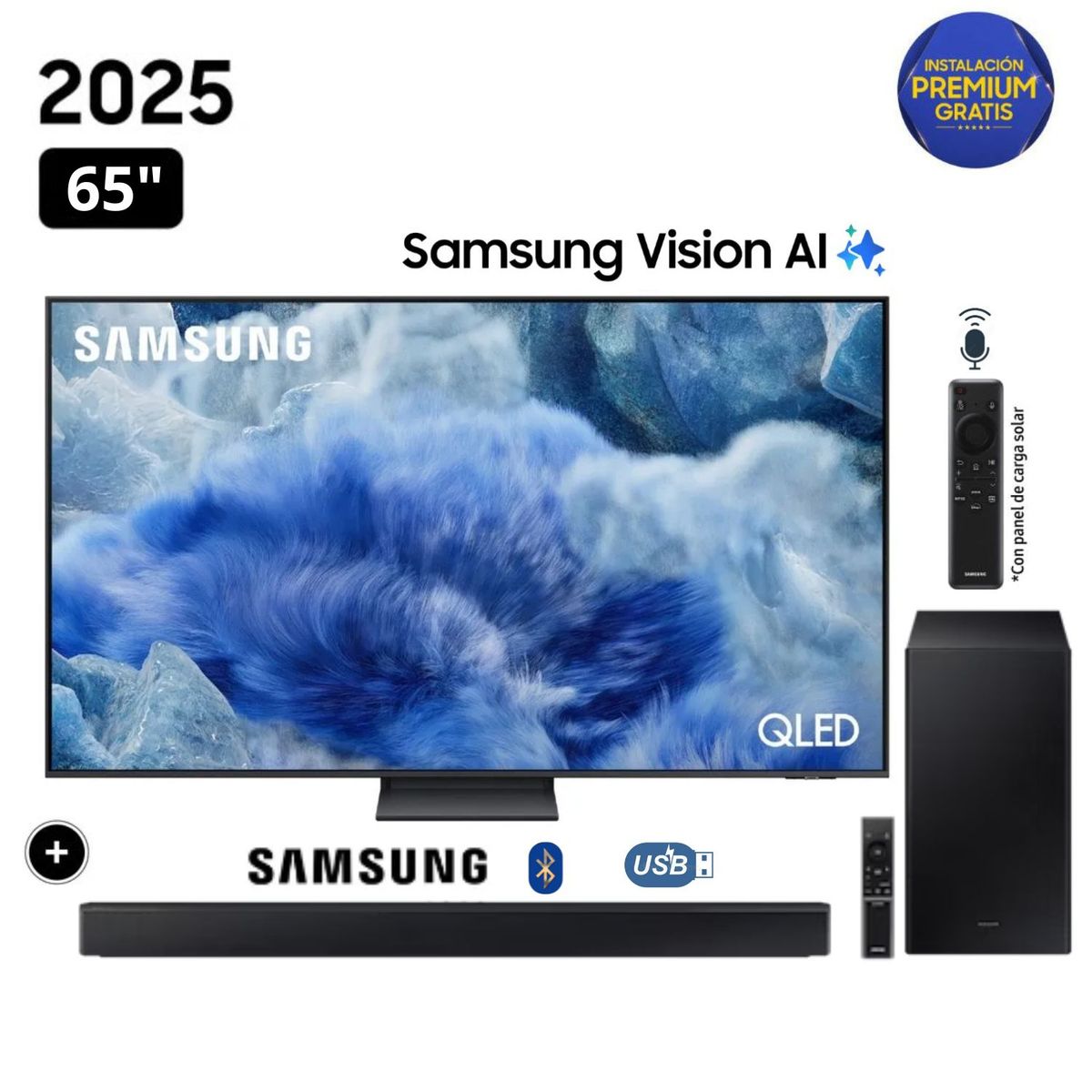 SAMSUNG - Televisor Samsung QLED 65 Visión AI Smart TV QN65Q8FAAGXPE + Soundbar HW-B450