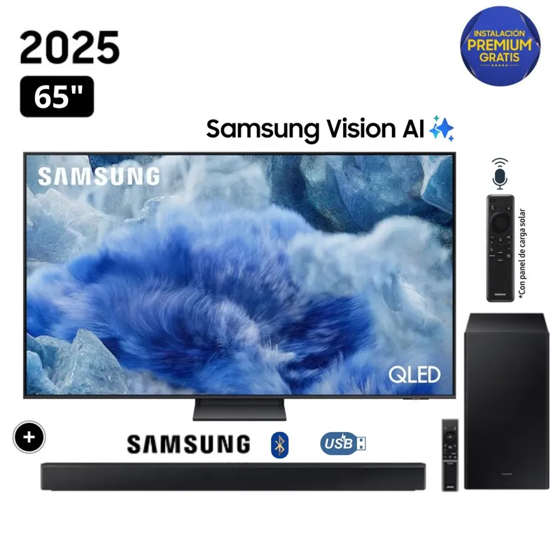 SAMSUNG - Televisor Samsung QLED 65 Visión AI Smart TV QN65Q8FAAGXPE + Soundbar HW-B450