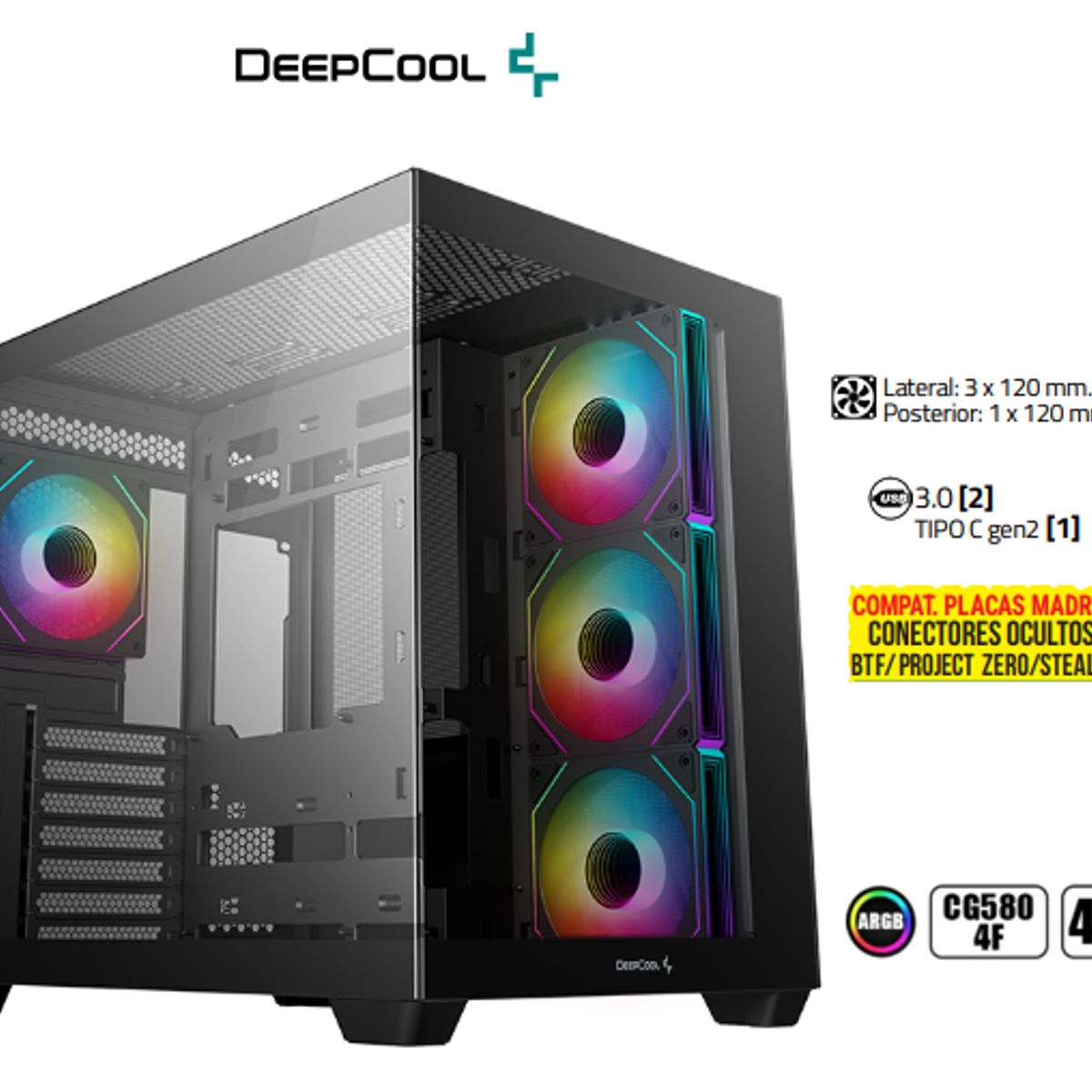 DEEPCOOL - Case CG530 4F BLACK •Placa Base Mini-ITX  M-ATX  ATX DeepCool