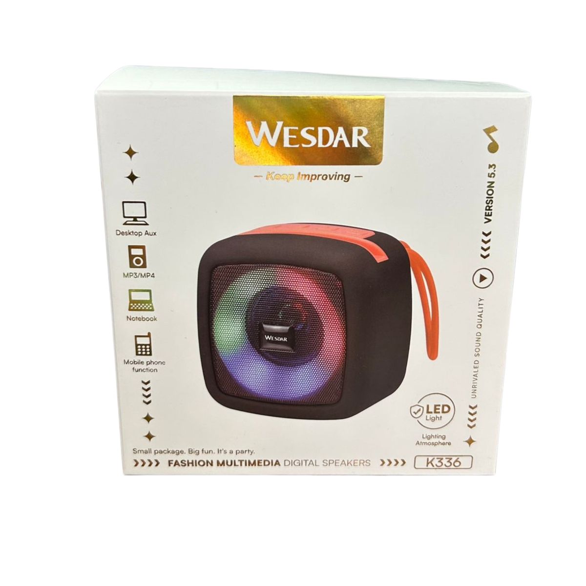 WESDAR - Wesdar - Parlante Bluetooth BT 5,1 5W 4hrs LED Colors - Negro