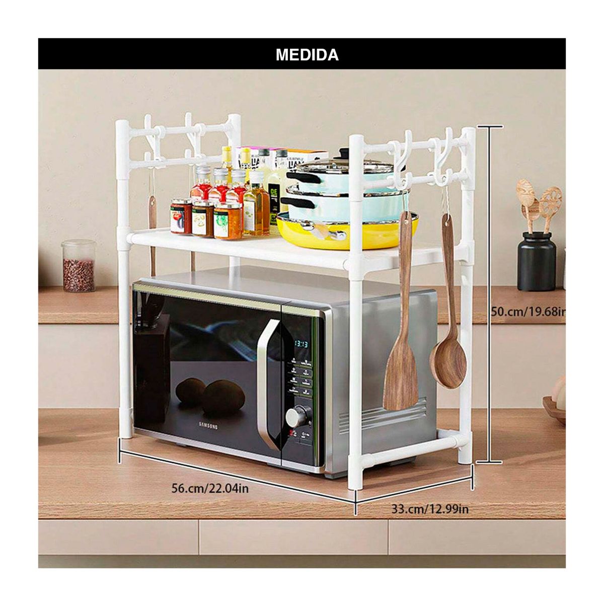 GENERICO - Organizador Multifuncional Para Microondas 1 Nivel Blanco