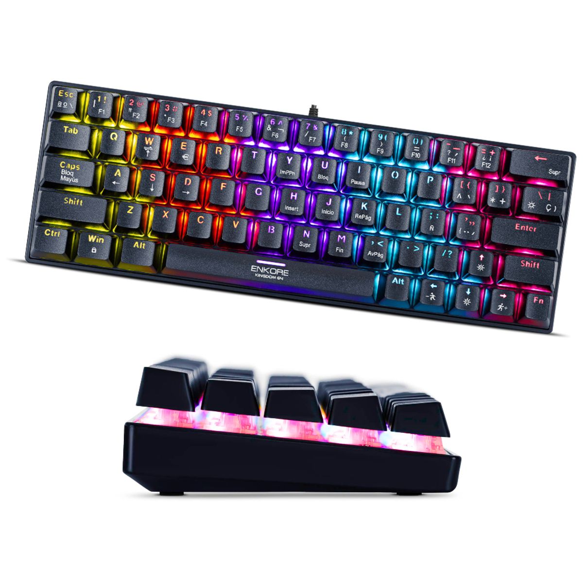 ENKORE - Teclado Mecánico Kingdom 64 Switch Blue Led Rainbow Antighos