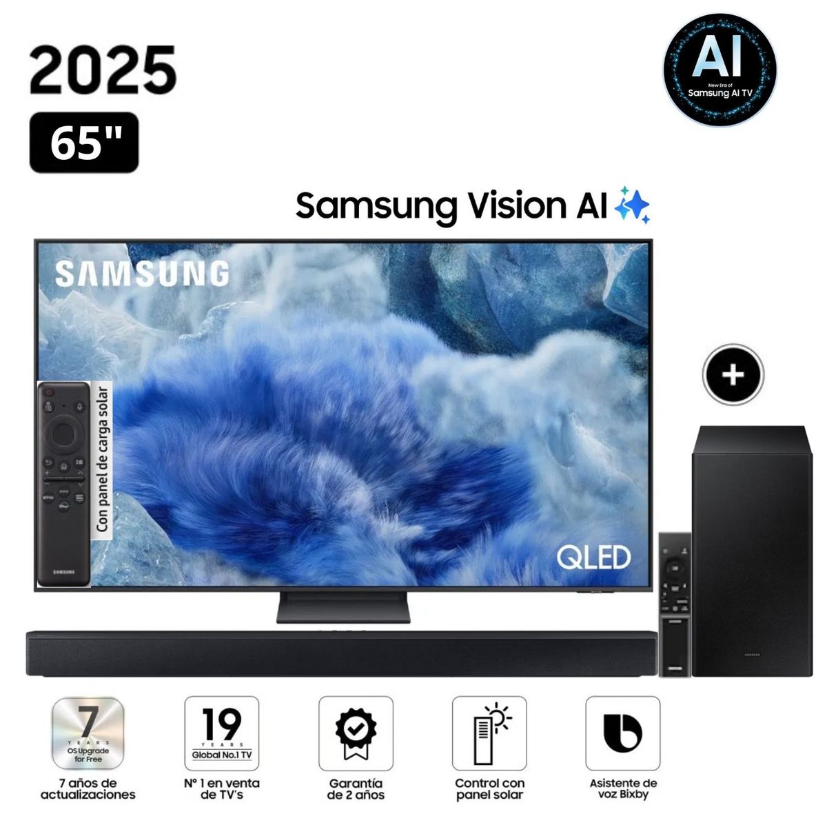 SAMSUNG - Televisor Samsung QLED 65 Visión AI Smart TV QN65Q8FAAGXPE + Soundbar HW-B450F