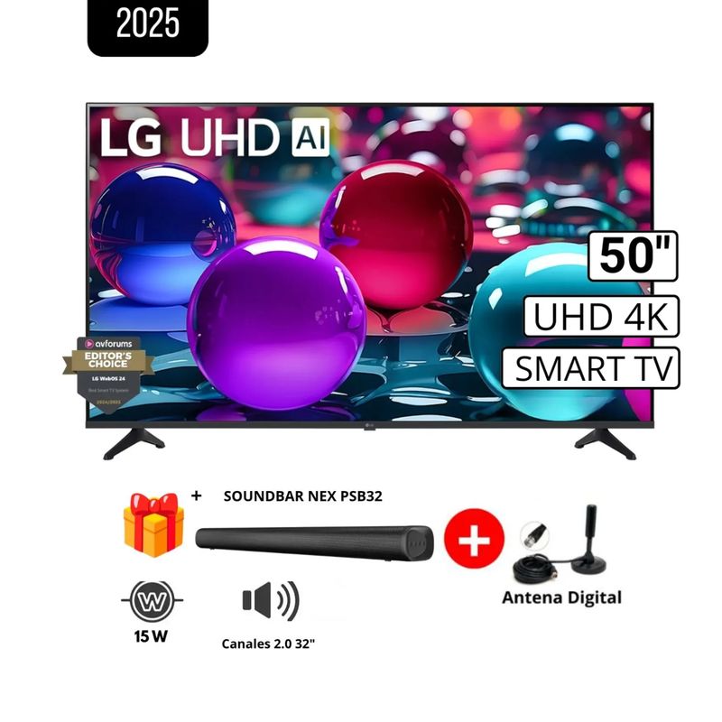 LG - Televisor LG 50 Uhd 4K THINQ Ai 50Ua7300Psb Smart Tv 2025+ Soundbar Nex+ Antena