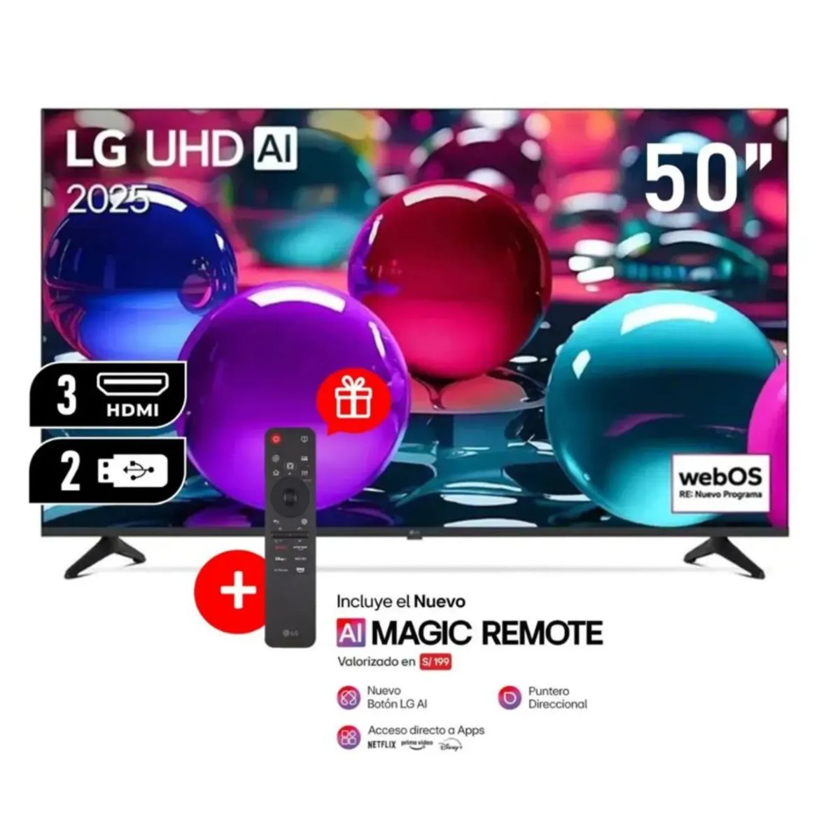 LG - Televisor Lg 50 Pulg Ultra HD 4K AI ThinQ 50UA7300 con MAGIC Modelo 2025- Negro