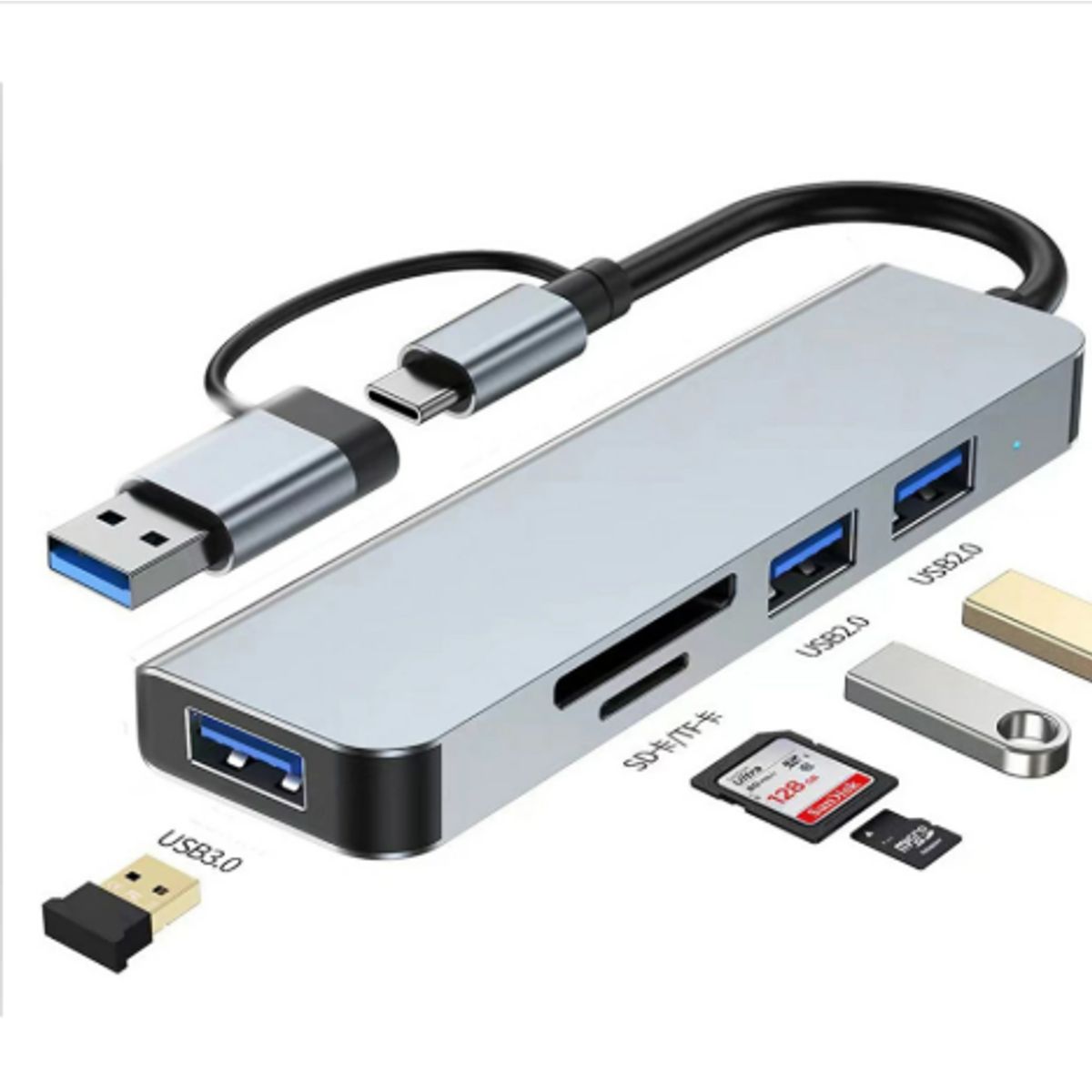 SEISA - Adaptador HUB USB 5 EN 1 SEISA CQT-2302 Tipo C y USB 3.0