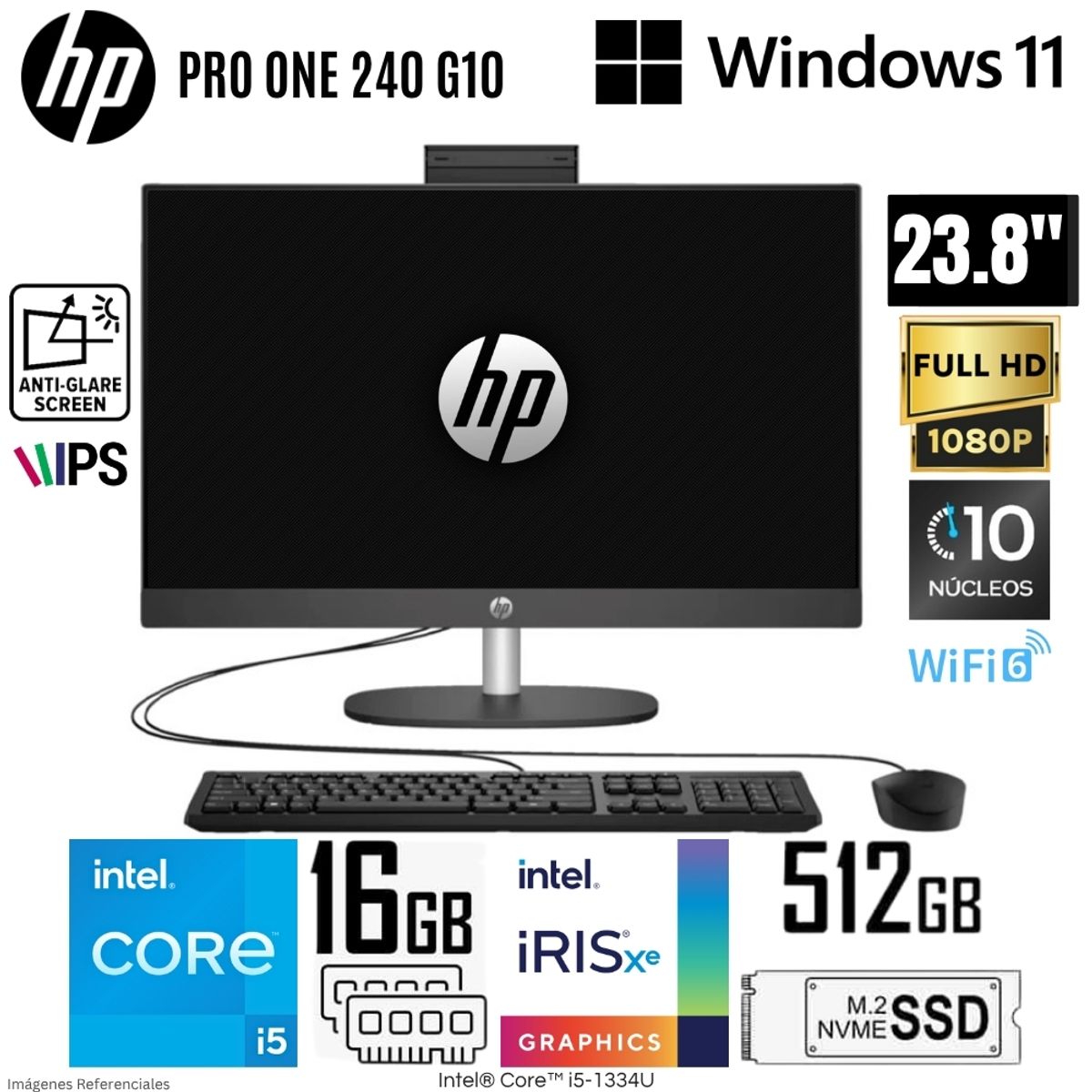 HP - All in One HP Pro One 240 G10 Intel Core i5-1334U 16GB RAM 512GB SSD 23.8" FHD