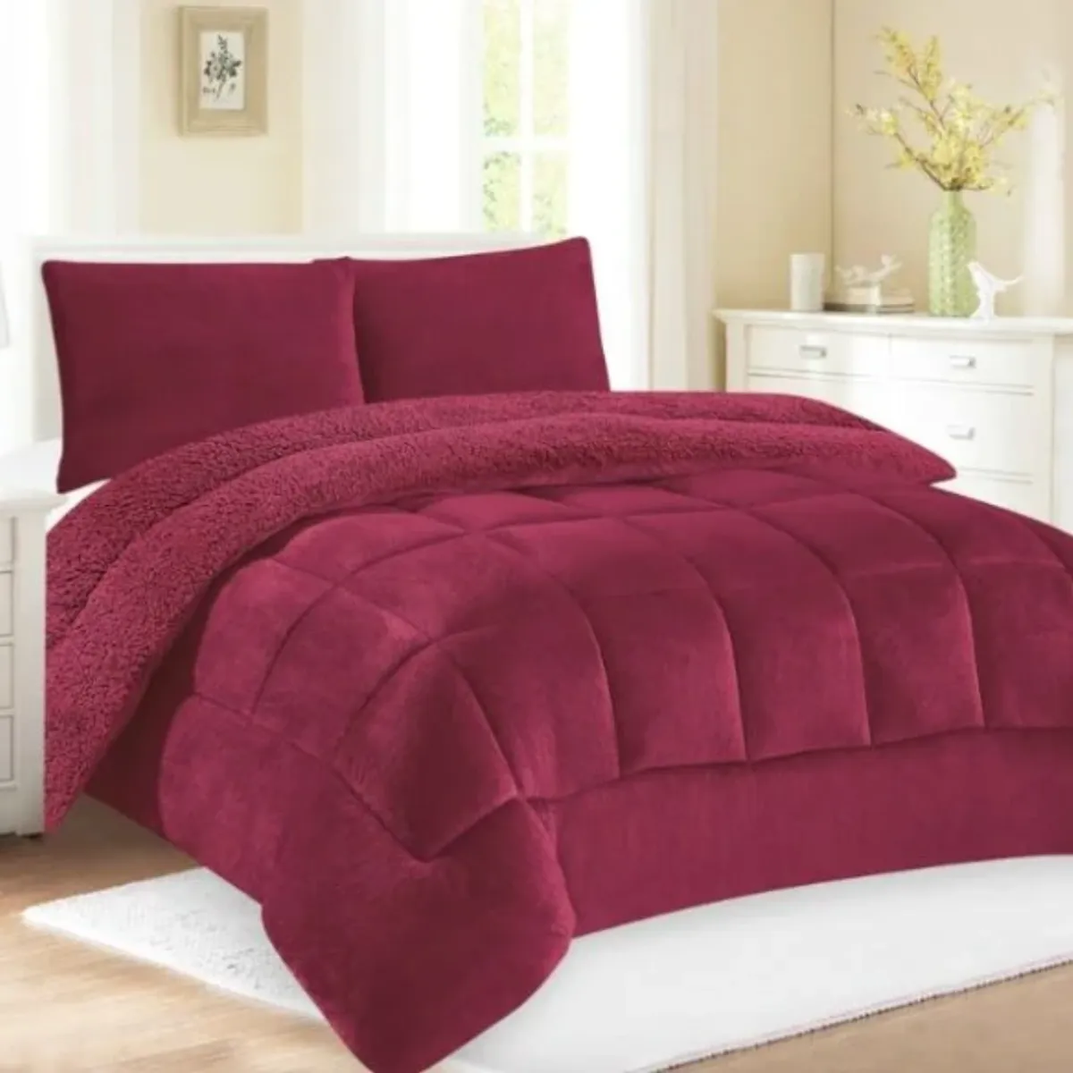 GENERICO - EDREDÓN PIEL DE DURAZNO CON CARNERO QUEEN