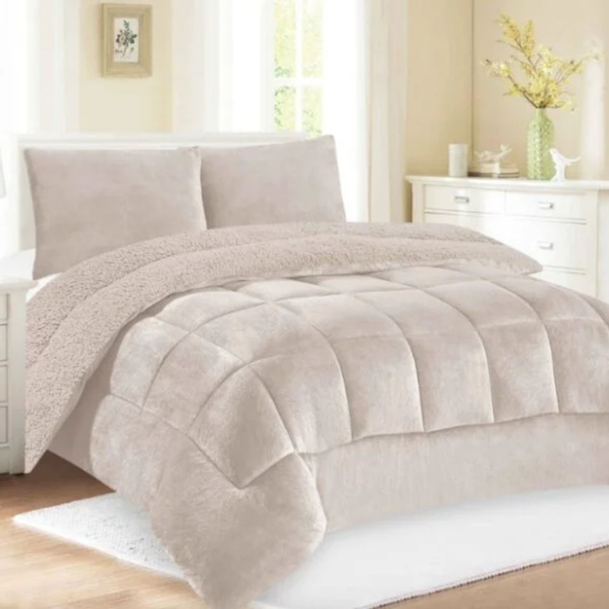 GENERICO - EDREDÓN PIEL DE DURAZNO CON CARNERO 2PLZ