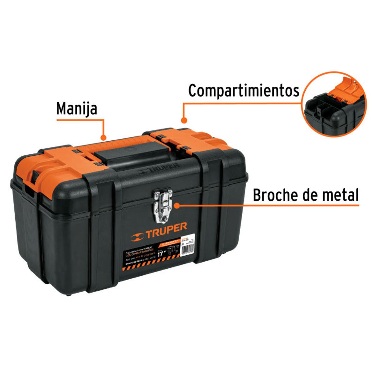 TRUPER - Caja pherramienta 17 con compartimentos broches metálicos - 102434