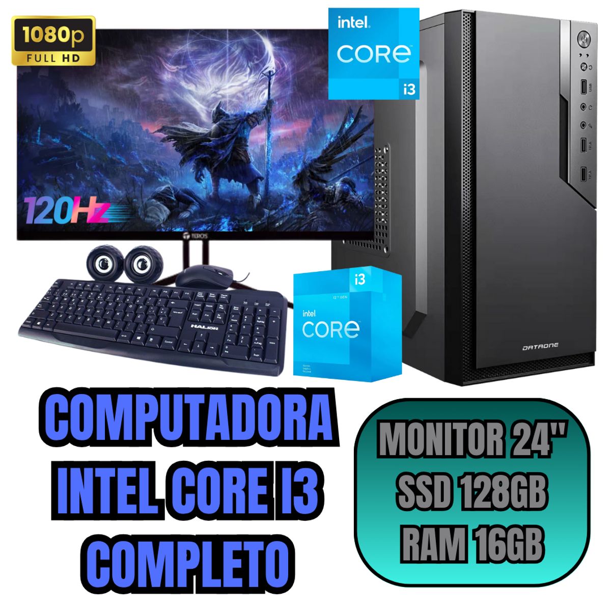 INTEL - PC COMPUTADORA INTEL CORE I3 SSD128GB RAM16GB + MONITOR 24 FHD 120HZ