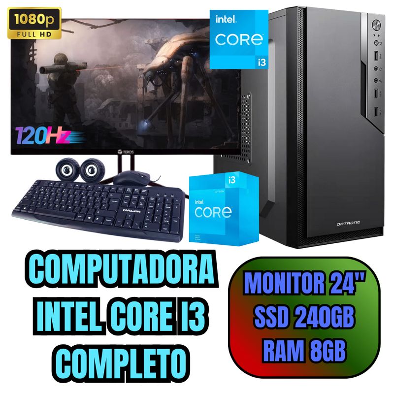 INTEL - PC COMPUTADORA INTEL CORE I3 SSD240GB RAM8GB + MONITOR 24 FHD 120HZ