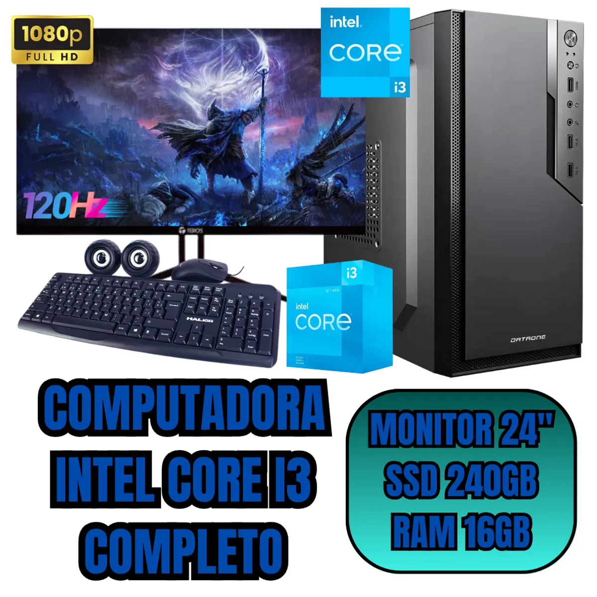 INTEL - PC COMPUTADORA INTEL CORE I3 SSD240GB RAM16GB + MONITOR 24 FHD 120HZ