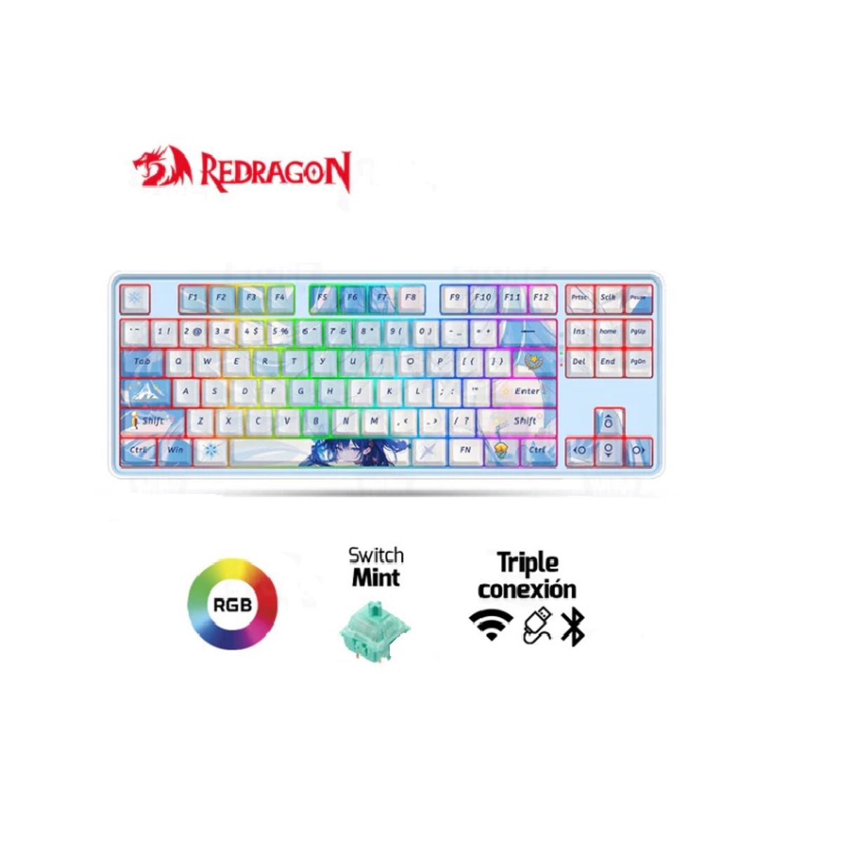 REDRAGON - Teclado Redragon STARD BLADE RGB-PRO Wireless K707AK BLUE ANIME