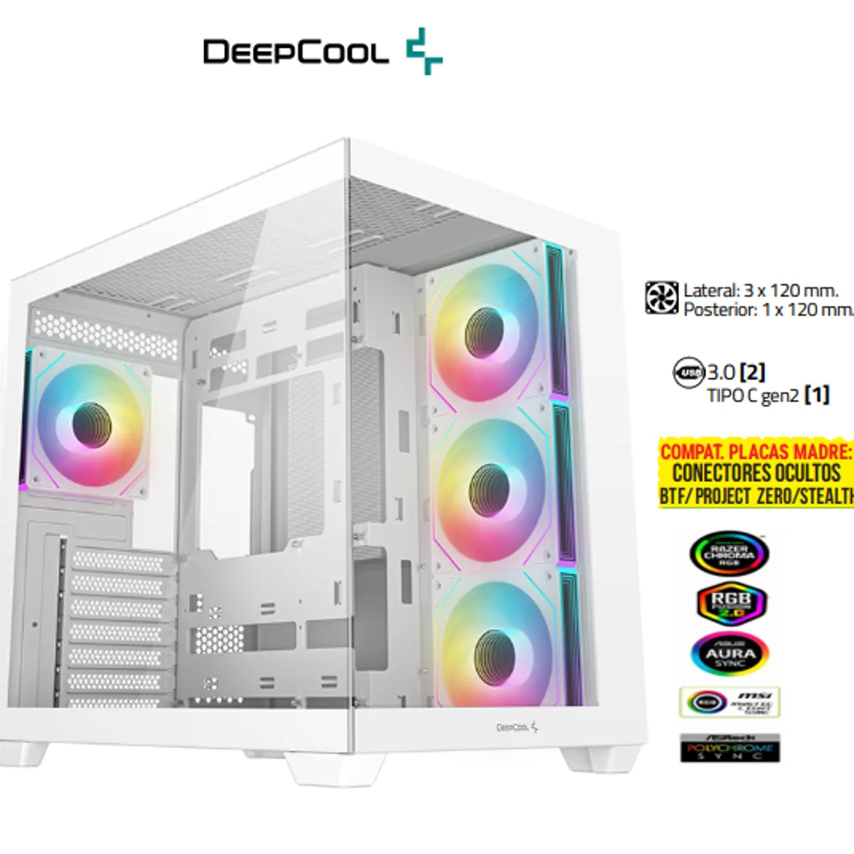 DEEPCOOL - Case CG530 4F WH •Placa Base Mini-ITX  M-ATX  ATX DeepCool