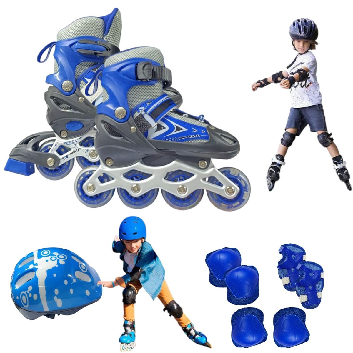 OEM - Patines para Niños Equipo de Protección Completo Talla 39-42