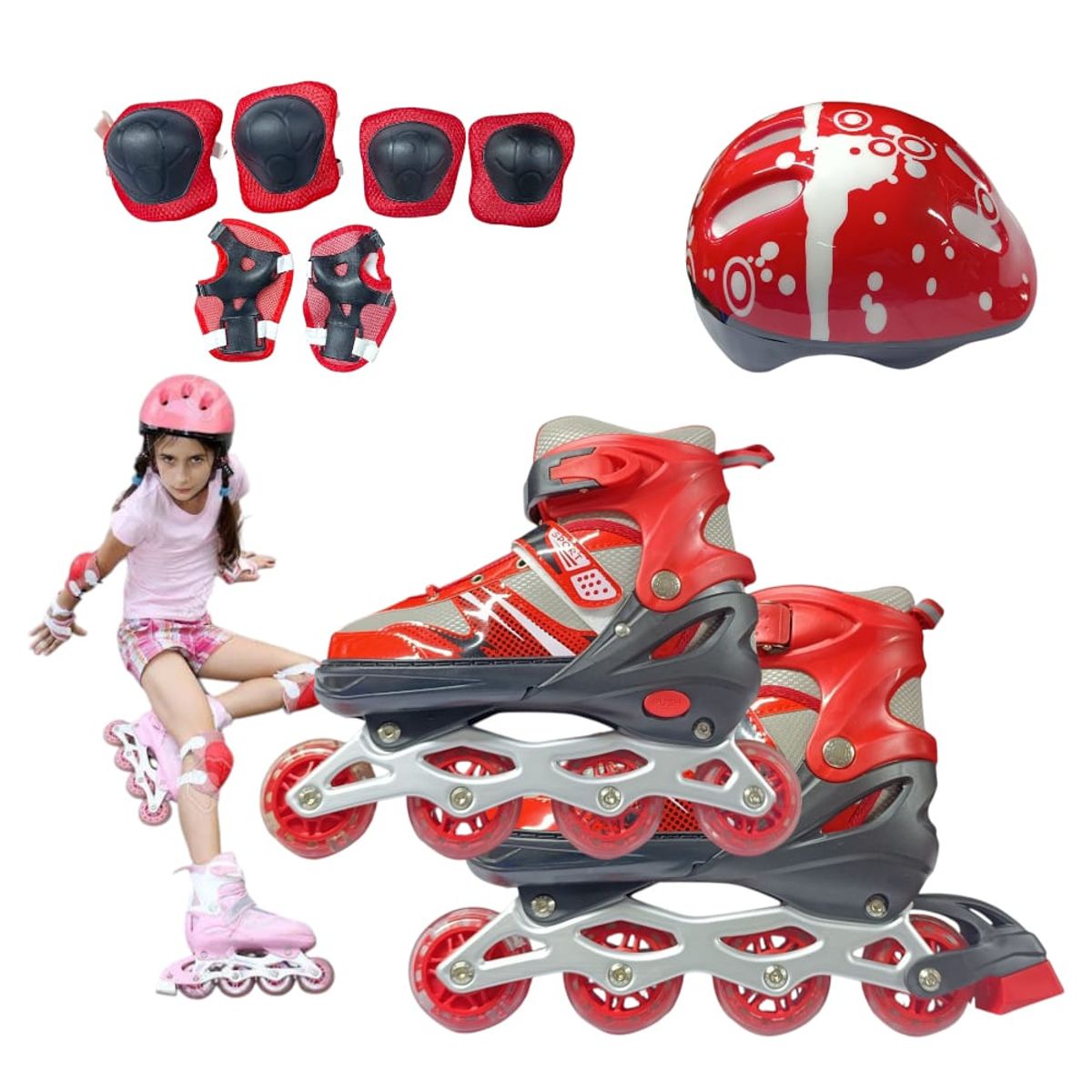 OEM - Patines para Niños Equipo de Protección Completo Talla 39-42