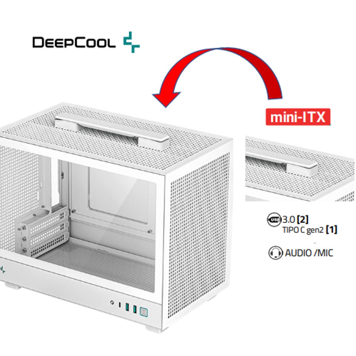 DEEPCOOL - Mini Case CH160 WH Placa Base Mini-ITX DeepCool