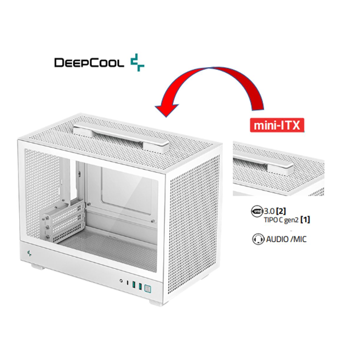 DEEPCOOL - Mini Case CH160 WH Placa Base Mini-ITX DeepCool