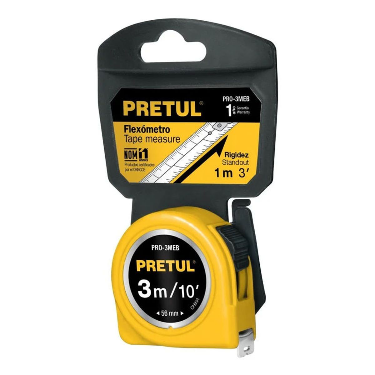 PRETUL - Wincha Amarilla 3 M Cinta 13 Mm En Tarjeta Pretul - PRO-3MEB