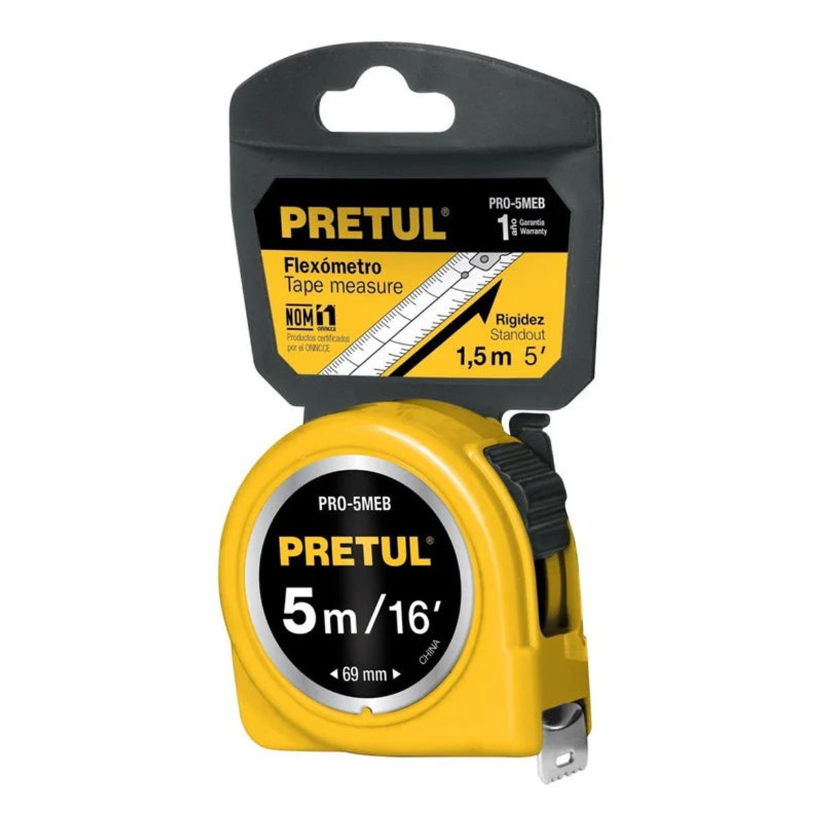PRETUL - Wincha Amarilla 5 M Cinta 19 Mm En Tarjeta Pretul - PRO-5MEB