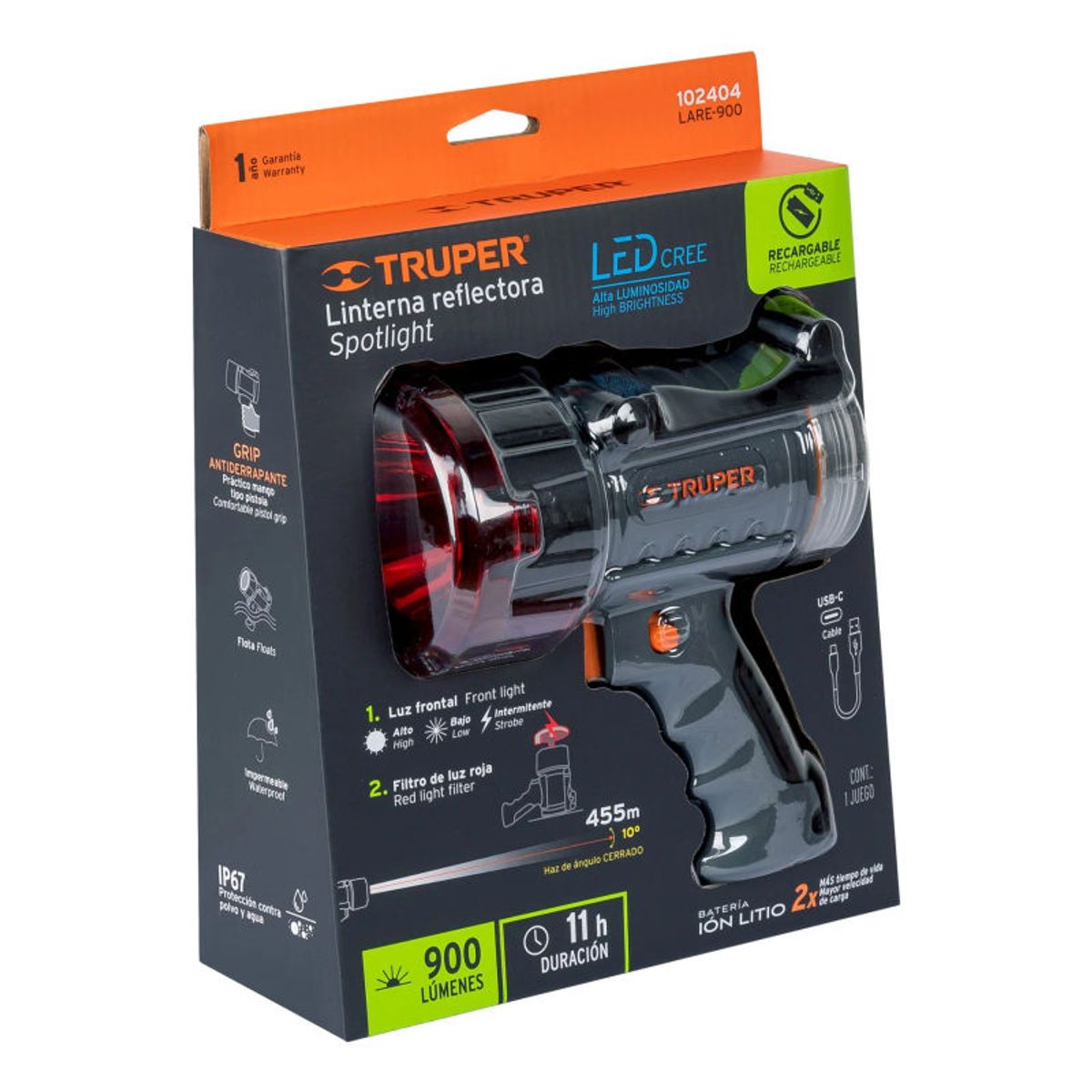 TRUPER - Linterna Lampara LED 900 lm recargable alta potencia Truper - 102404