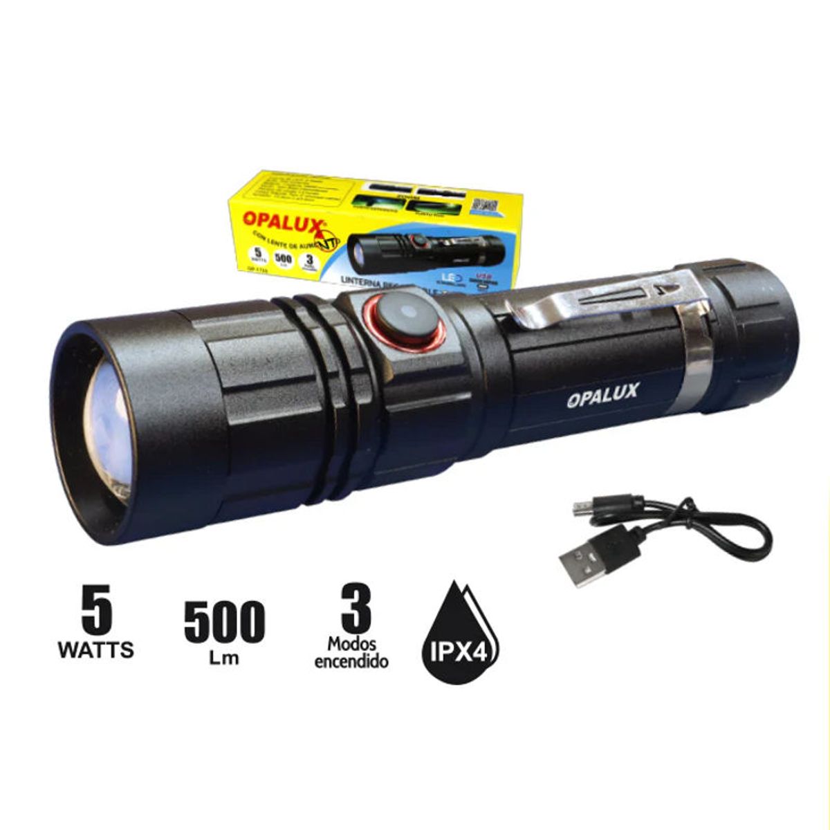 OPALUX - LINTERNA RECARGABLE ZOOM 5W OPALUX OP-1735