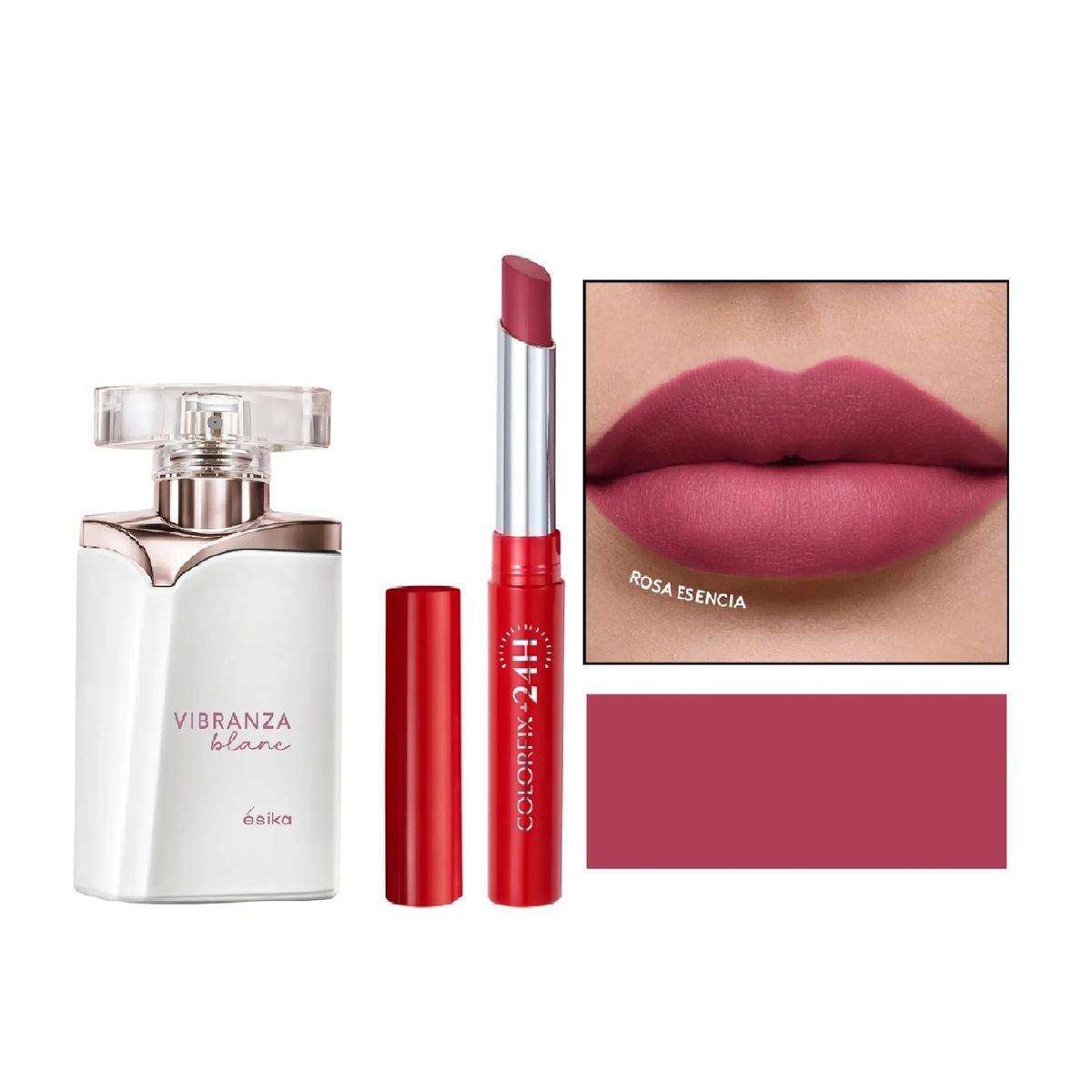 ESIKA - Perfume Vibranza Blanc + labial colorfix color Rosa Esencia