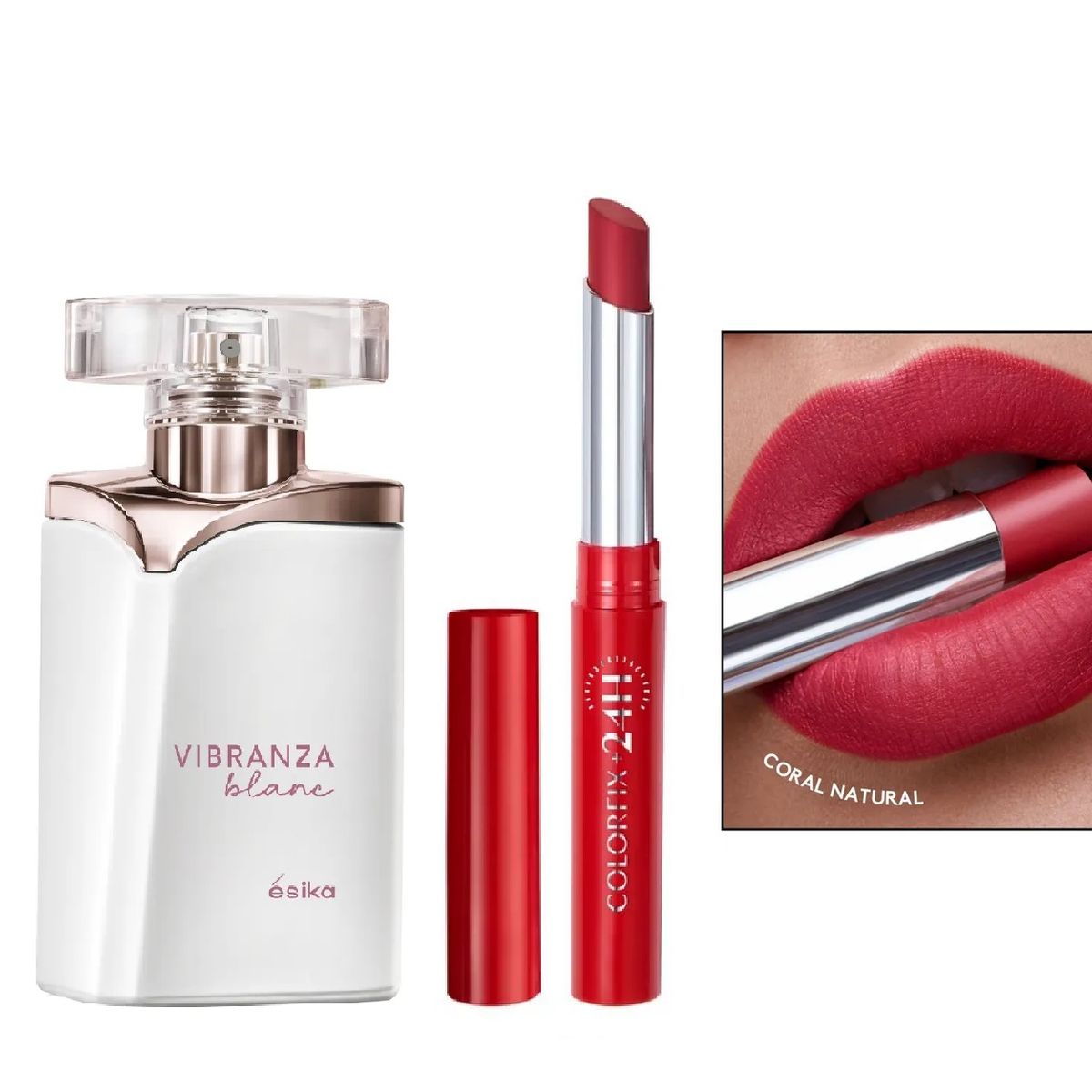 ESIKA - Perfume Vibranza Blanc + labial colorfix color Coral Natural