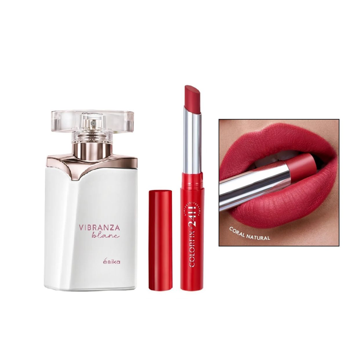 ESIKA - Perfume Vibranza Blanc + labial colorfix color Coral Natural