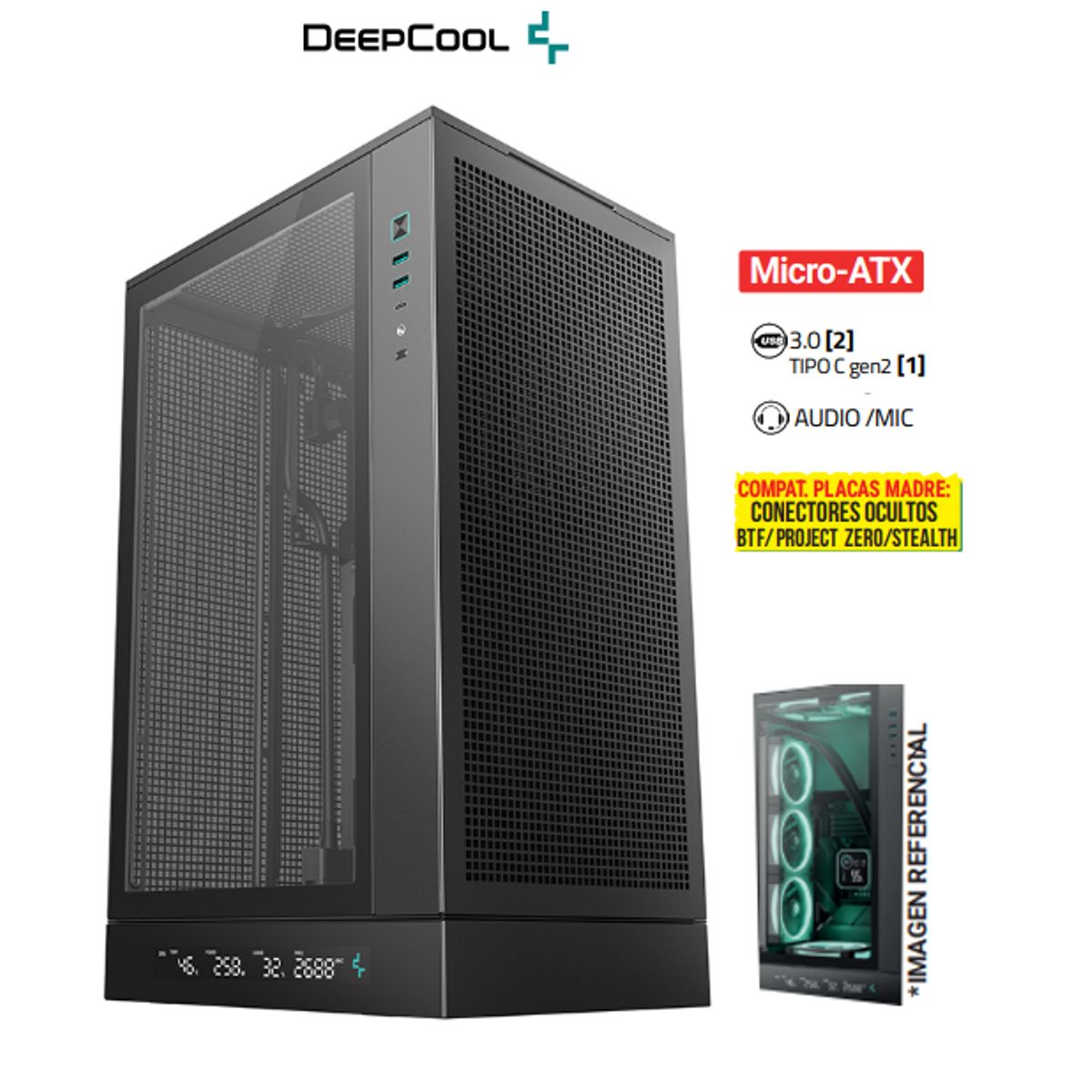 DEEPCOOL - Case Vertical CH270 Placa Base Mini-ITX  Micro-ATX DeepCool