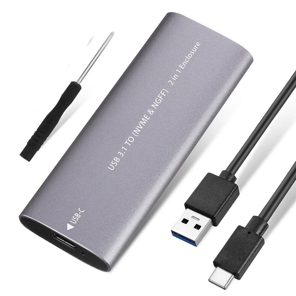 GENERICO - CASE PARA SSD M2 DUAL (NVME Y SATA) USB 3.0 TIPO C WINDOWS IOS