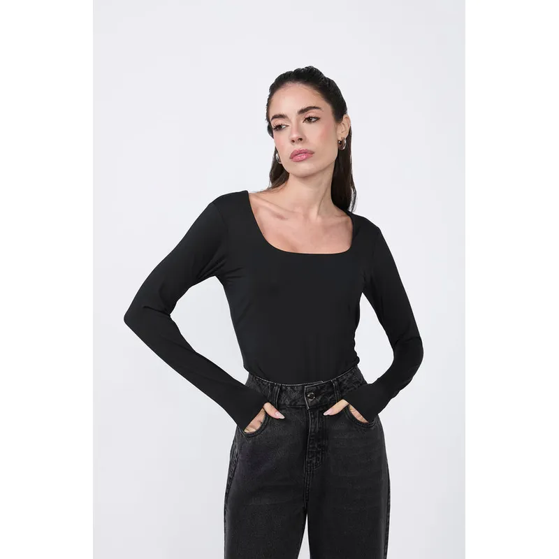 BANATY - POLO CROP MANGA LARGA  ALISSA CON ESCOTE DE MUJER