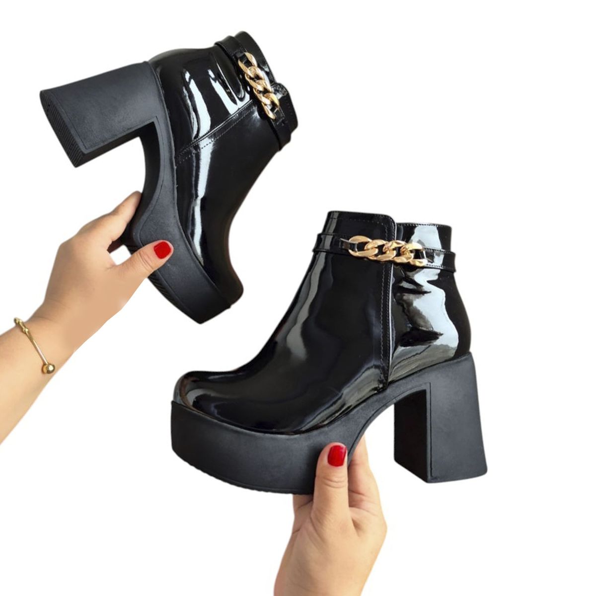 GENERICO - Bota Mujer Pu Taco 9 Charol Doble 1177 5C-68 Color Negro