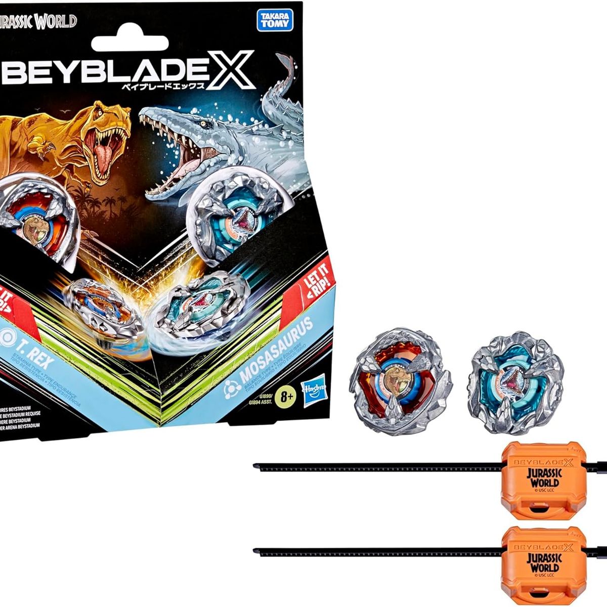 TAKARA TOMY - BEYBLADE X JURASSIC WORLD COLLAB TREX VS MOSASAURUS HASBRO