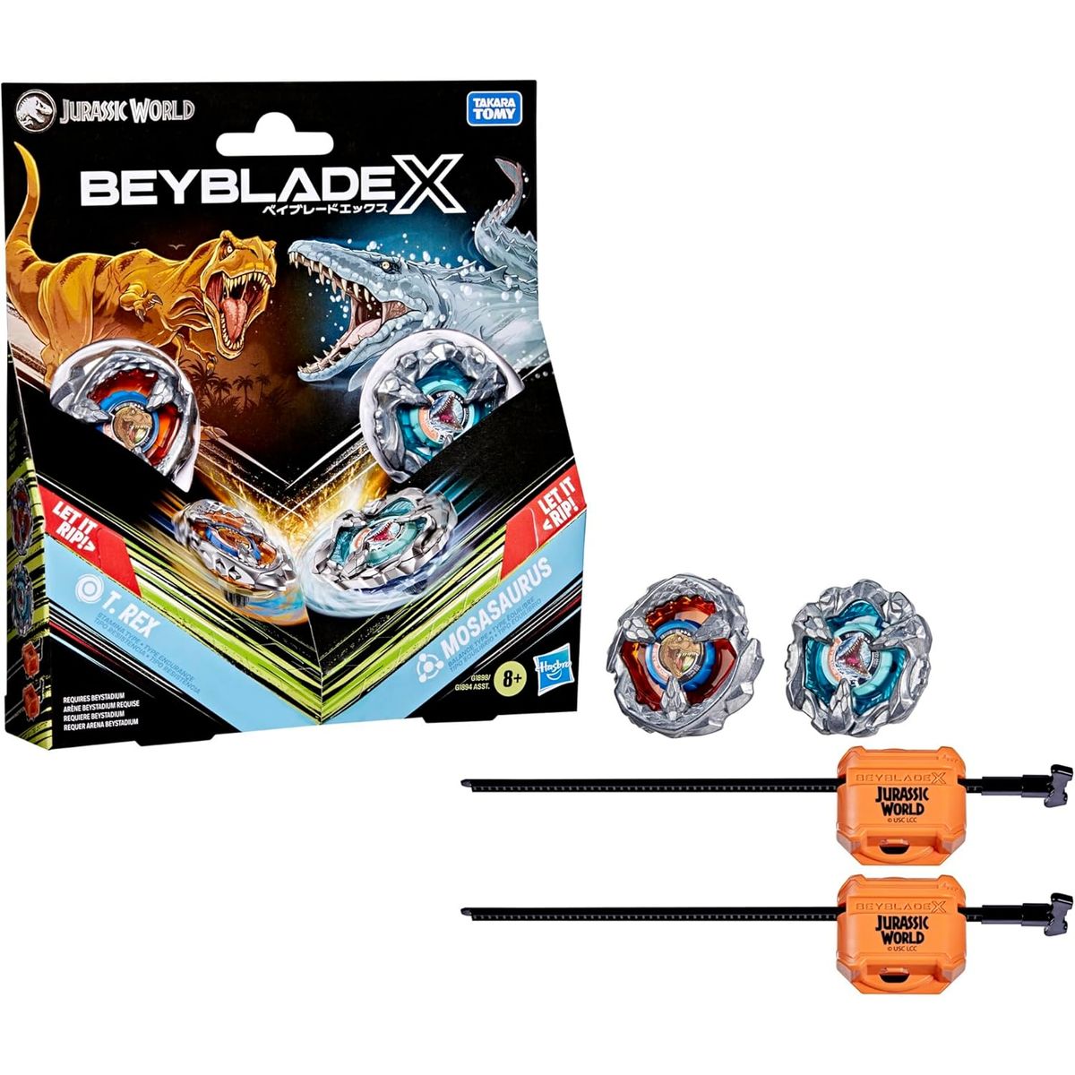 TAKARA TOMY - BEYBLADE X JURASSIC WORLD COLLAB TREX VS MOSASAURUS HASBRO
