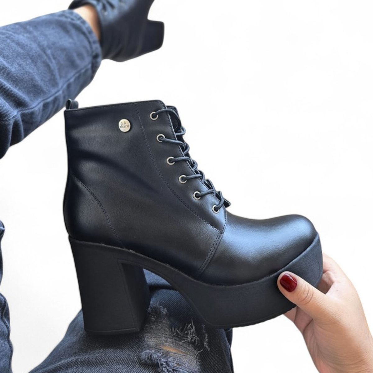 GENERICO - Botin Mujer Warrior Taco 7 1177 5C-68 Color Negro