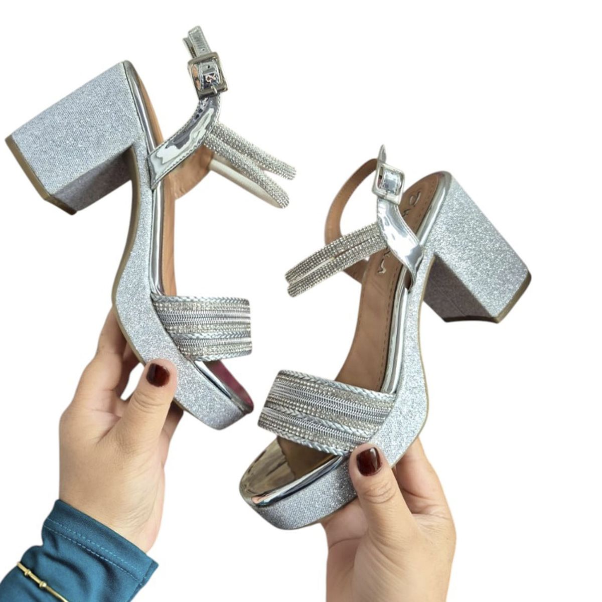 GENERICO - Botin Mujer Taco 7 Brillo 1177 5C-60 Color Plateado