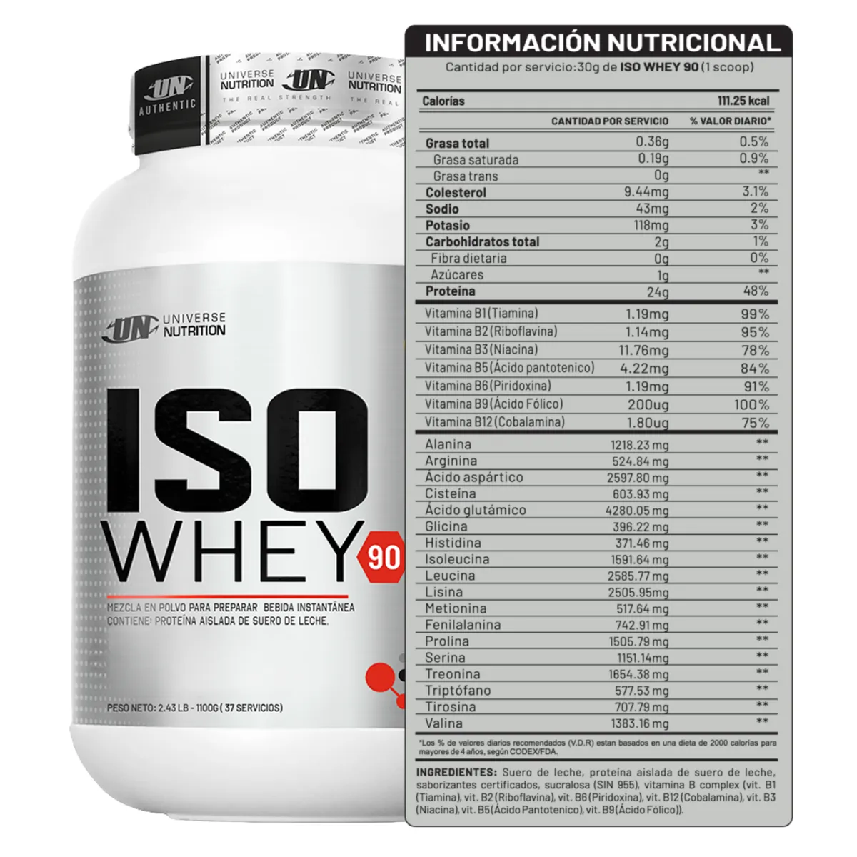 UNIVERSE NUTRITION - ISO WHEY 90 DE 1kg VAINILLA - PROTEINA ISOLATADA