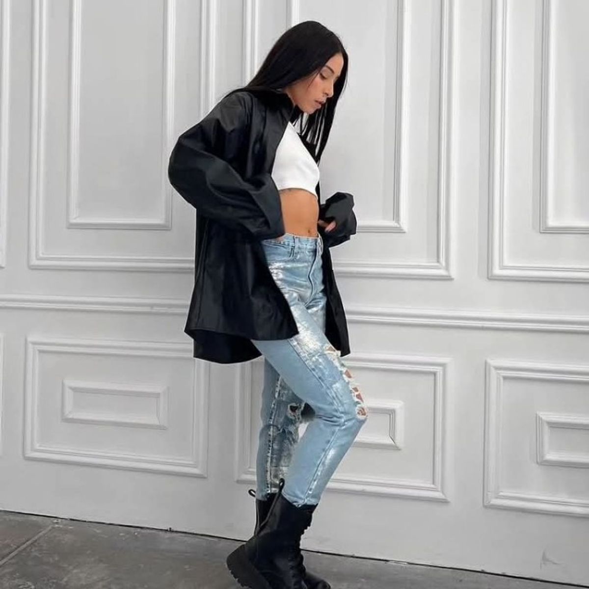 GENERICO - CAMISA DE CUERINA NEGRA PARA MUJER